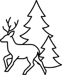 Christmas deer vector illustration line art on transparent background