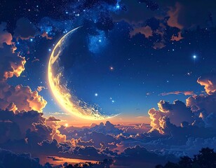 Fototapeta premium Celestial moonlit cloudscape
