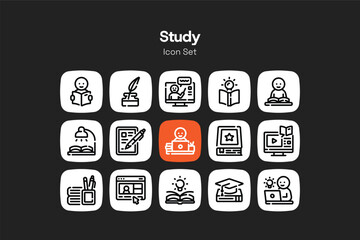 Simple outline study icon set