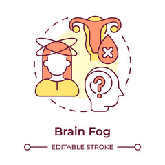 Brain fog multi color concept icon. Difficulty concentrating, forgetfulness, mental fatigue. Menopause symptom. Round shape line illustration. Abstract idea. Graphic design. Easy to use in blog post