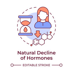Natural decline of hormones multi color concept icon. Law estrogen and progesterone levels. Cause of menopause. Round shape line illustration. Abstract idea. Graphic design. Easy to use in blog post