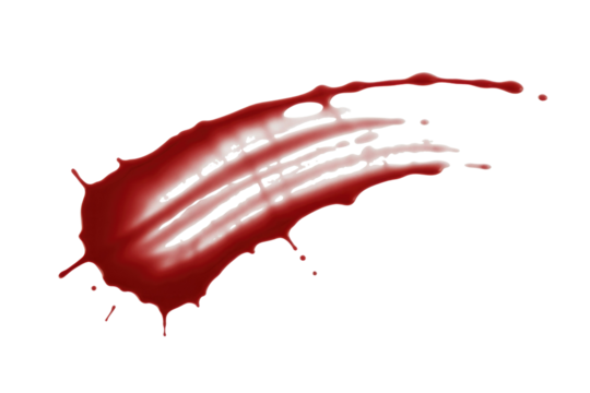 A digital illustration of a blood splatter with claw marks, isolated on a transparent background. background removed