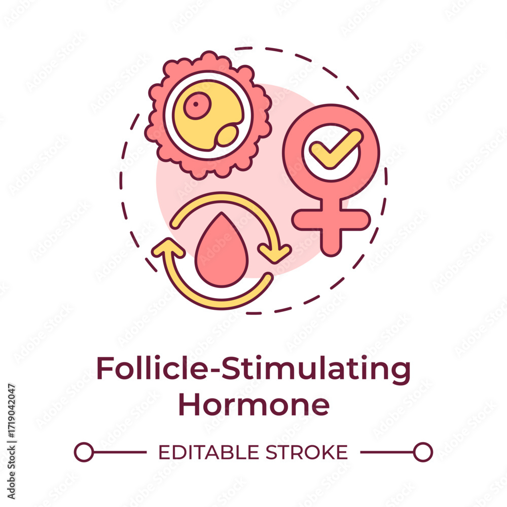 Poster follicle stimulating hormone multi color concept icon. regulating menstrual cycle. menopause treatme