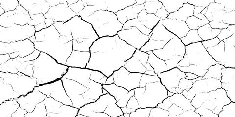 High resolution cracked dry earth texture, natural pattern background with white surface and dark fractures, abstract cracked ground design ideal for wall texture, grunge backdrop, or digital use.