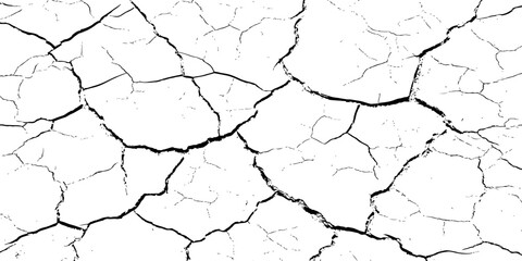 High resolution cracked dry earth texture, natural pattern background with white surface and dark fractures, abstract cracked ground design ideal for wall texture, grunge backdrop, or digital use.