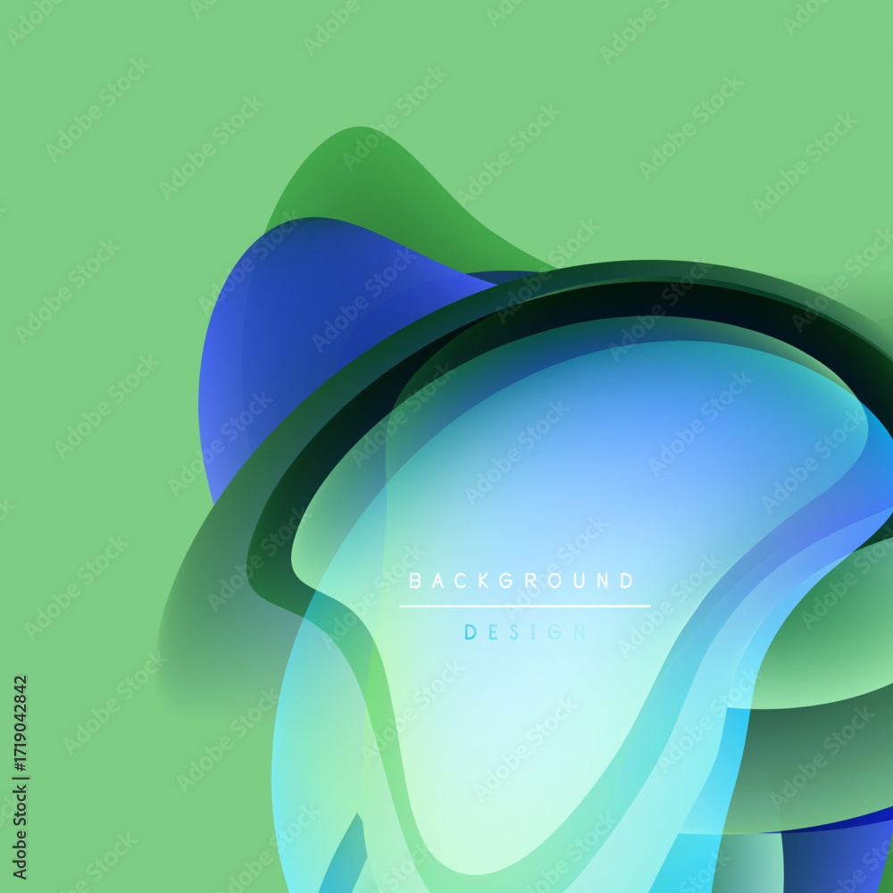 Aufkleber abstract fluid shapes overlap, creating vibrant blue, green gradients. light background enhances dyn