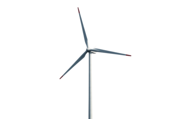 A three-bladed wind turbine against a transparent background, generating clean energy. background removed