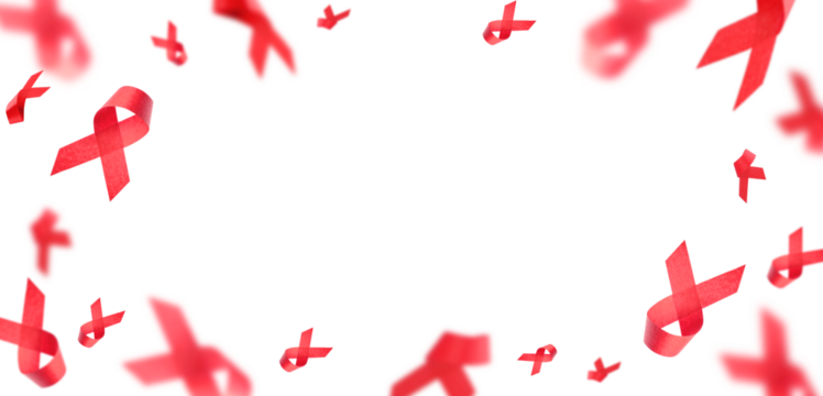 Flying red silk ribbon international symbol red silk ribbon of fight against AIDS December 1st. Flying red ribbons isolated on white background with clipping path. Element for your design.