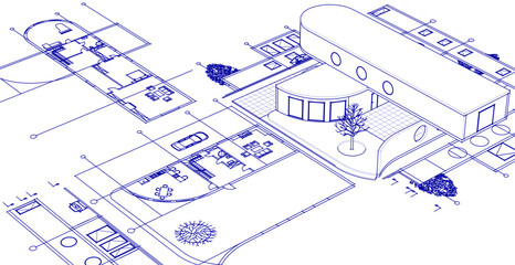 modern house sketch project 3d illustration
