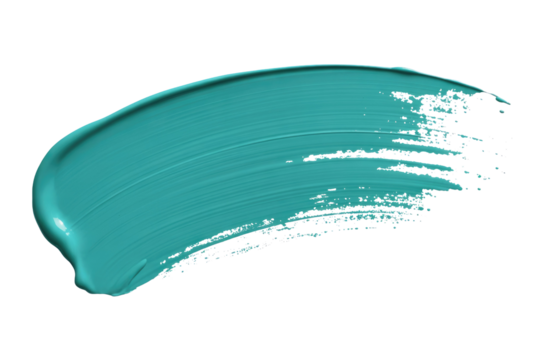 Abstract teal paint stroke, textured brushstroke, isolated on transparent background. background removed