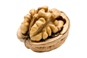 Fototapeta premium A close-up shot of a walnut, showcasing its texture and detail, isolated on a transparent background. background removed