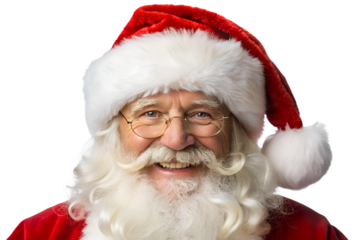 Smiling Santa Claus Portrait with White Beard on Transparent Background cheerful