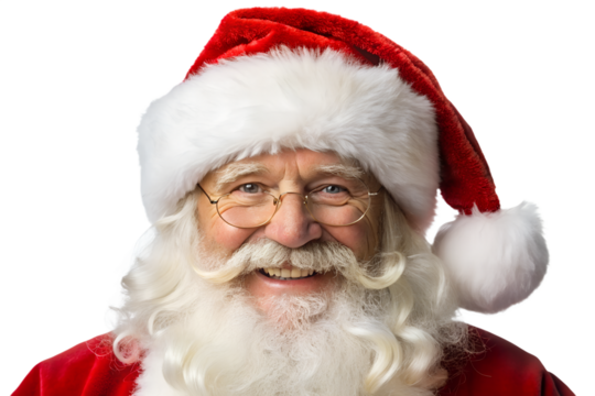 Smiling Santa Claus Portrait with White Beard on Transparent Background cheerful