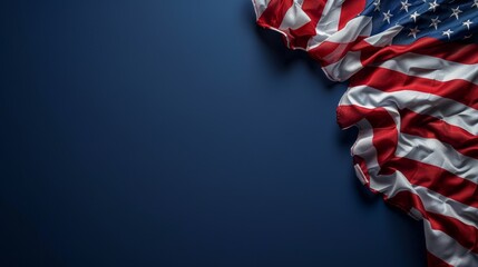 Patriotic American Flag Display on Dark Blue Backdrop Honoring United States National Holidays and Symbolism of Freedom and Democracy