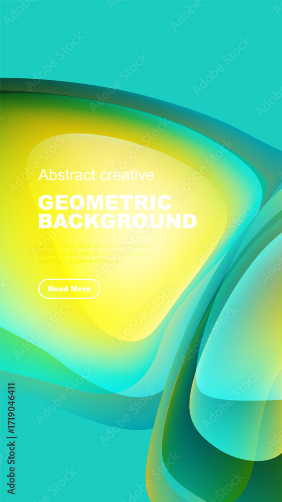 Poster abstract geometric background features vibrant turquoise, yellow hues. modern design with text, butt