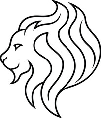 lion head silhouette line art on transparent background