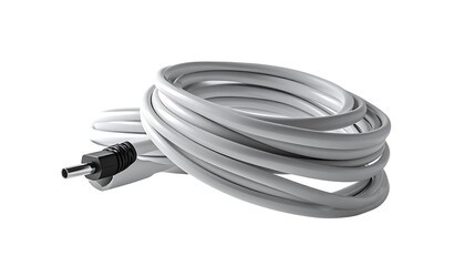 A neatly coiled, off-white power cable with a visible 5.5mm x 2.1mm DC plug