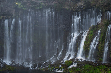 苔むす岩肌を流れる滝
White Streams Over Mossy Rocks
