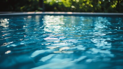 Close-up of a rippling blue swimming pool water surface.