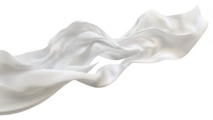 A flowing white silk fabric gracefully drapes and sways in the air. creating an elegant and soft aesthetic. perfect for backgrounds in fashion. design. or artistic projects
