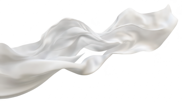 A flowing white silk fabric gracefully drapes and sways in the air. creating an elegant and soft aesthetic. perfect for backgrounds in fashion. design. or artistic projects
