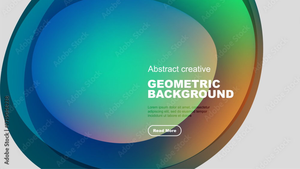 Aufkleber abstract colorful shapes overlap black background. text promotes geometric design, includes call to 