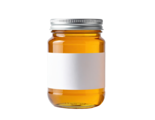 A clear glass jar with a blank white label and a silver lid, presented against a black background.
