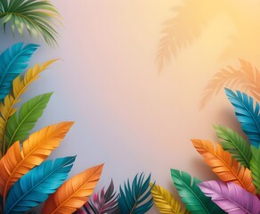 Vibrant Tropical Leaf Border with Gradient Background – Exotic Botanical Design, Summer Theme, High-Resolution Digital Art