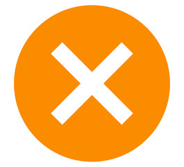 Vibrant orange prohibition X symbol, bold circular design with white cross warning signs, app notifications, and restriction indicators. PNG with transparent background.