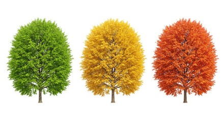 Fototapeta premium Colorful Realistic Tree Illustration Showing Seasonal Change on White Background