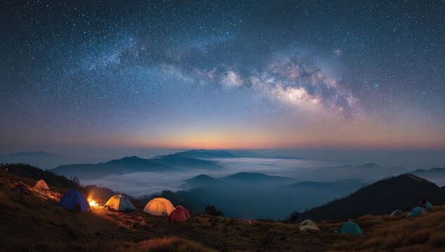 Milky Way over mountain campsites