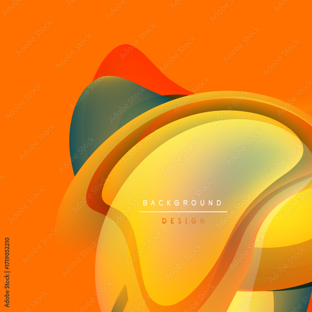 Poster abstract fluid shapes overlap, creating vibrant orange, yellow tones. modern design element for back