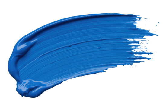 A vibrant, abstract stroke of bright blue paint on a transparent background. background removed
