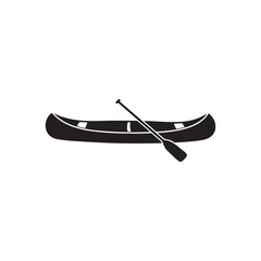 Canoe with paddle vector icon. Black Kayak silhouette. The sport of rowing. Boat symbol. Fishing, tourism, Outdoor activities.
