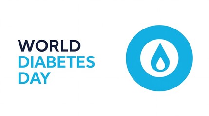 World Diabetes Day Banner with Blue Circle Symbol, Blood Drop or Glucose Meter Icon, and Bold Black & Blue Typography