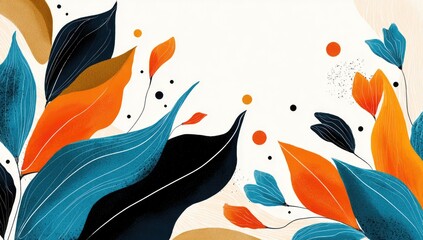 Naklejka premium Abstract botanical design with vibrant leaves and flowers