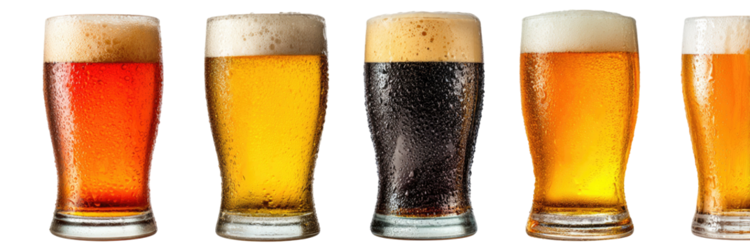 Four beer glasses filled with various types of beer - Powered by Adobe