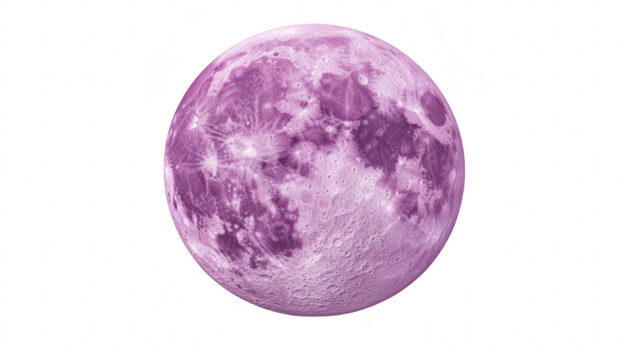 A vibrant. stylized purple moon with intricate surface details. set against a clean white background. ideal for creative projects and digital art