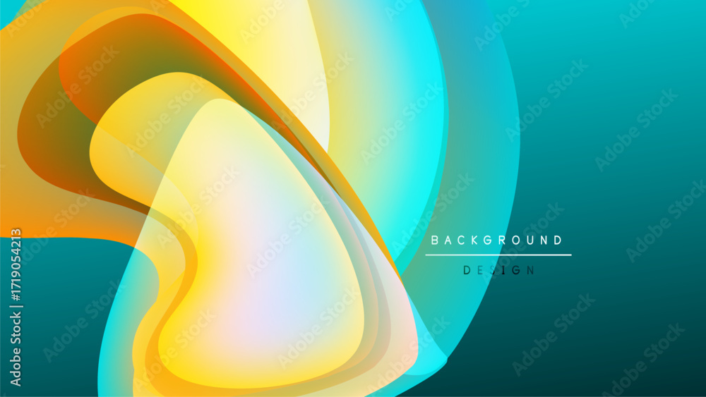 Poster abstract fluid shapes, vibrant colors blend. dynamic composition, modern design elements present. sm