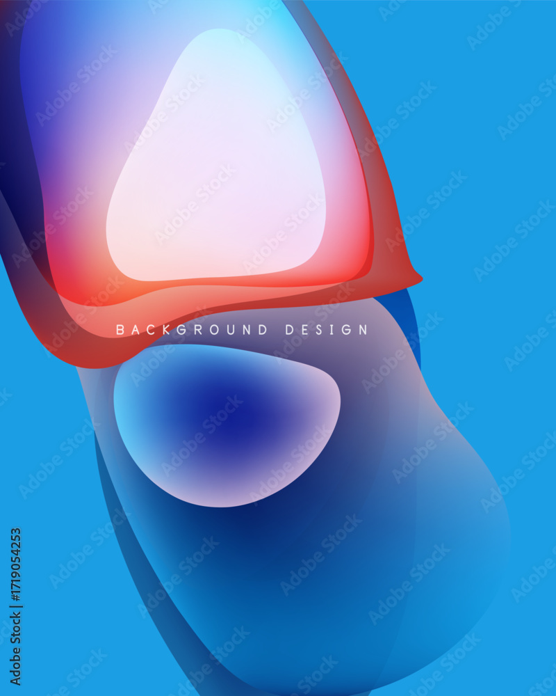 Poster abstract fluid shapes overlap, creating vibrant blue, red gradients. modern design element for backg