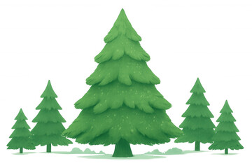 Fototapeta premium Group of green fir trees with falling snow featuring a transparent background for winter and christmas projects
