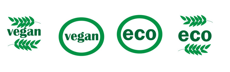 green signs set on white eco, logo, symbol,