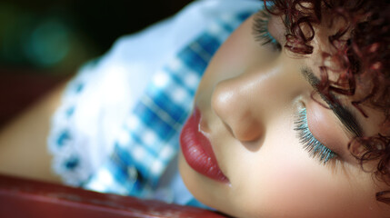 Peaceful teenage girl body language portrait with closed eyes and soft makeup evoking calm and dreamy mood