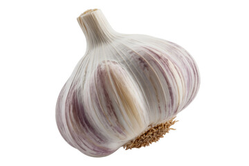 Obraz premium A single bulb of garlic, isolated on a transparent background, showcasing its detailed texture and purplish hues. background removed