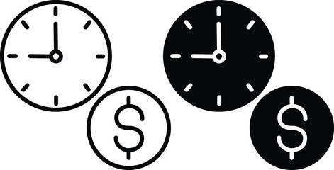 Time and Money Icons – Business Efficiency, Finance, and Productivity Concepts.