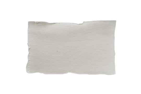 A piece of torn, off-white textured paper with irregular edges, isolated on a transparent background. background removed