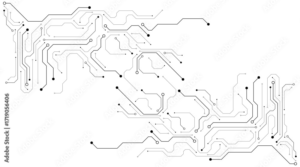 Poster vector technology connected white lines and dots with electronics elements on tech bg. digital techn