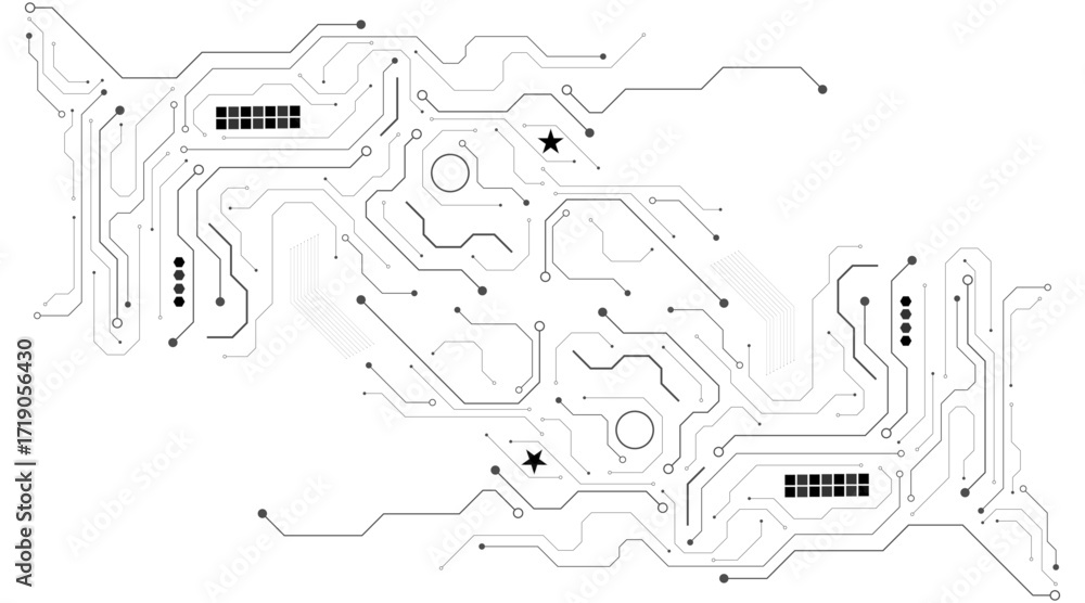 Poster vector technology connected white lines and dots with electronics elements on tech bg. digital techn