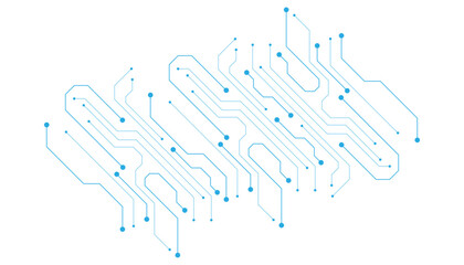Technology blue circuit diagram on white background. High-tech circuit board connection system.Vector abstract technology on white background.