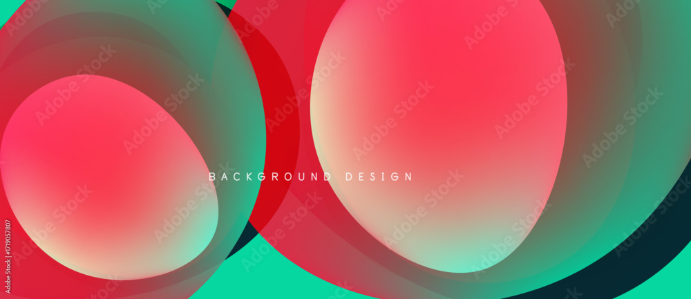 Poster abstract shapes overlap, creating vibrant red, teal gradients. modern design features smooth curves,